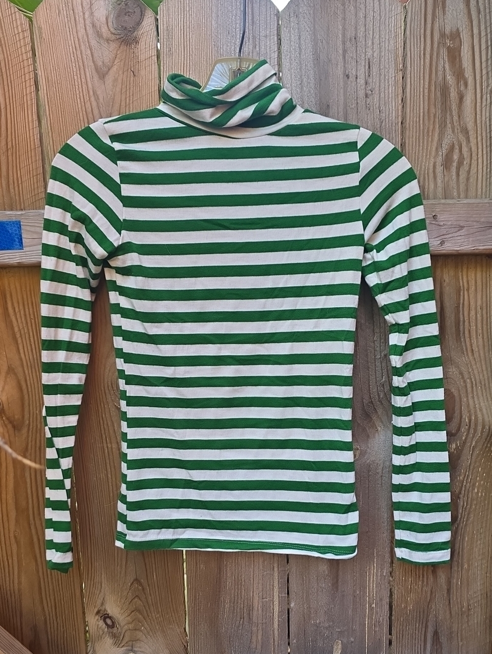 pop Green & White Striped Turtleneck Long-Sleeve Top